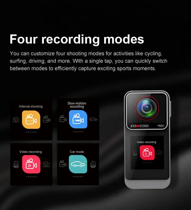 Camera with recording modes displayed