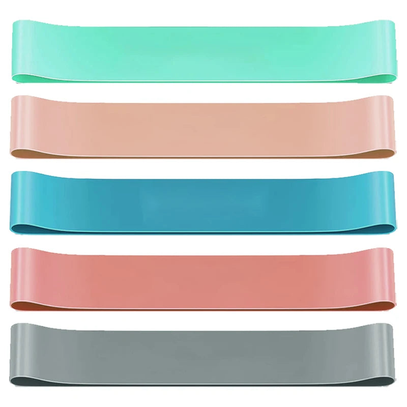 Set of five resistance bands in different colors